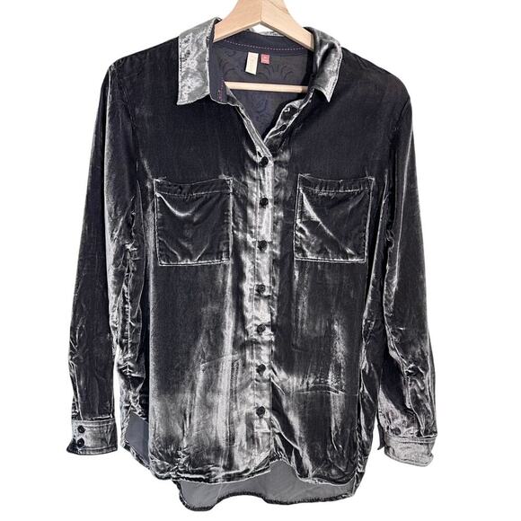 Anthropologie Pilcro The Hadley Relaxed Velvet Buttondown | Gray | SZ SP - Picture 5 of 13